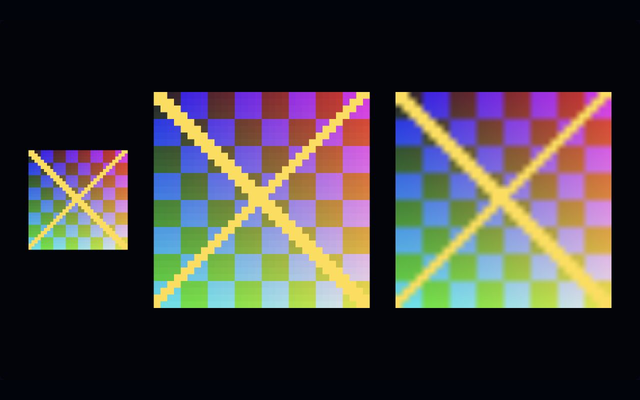 Source texture, nearest blit, and linear blit shown from left to right