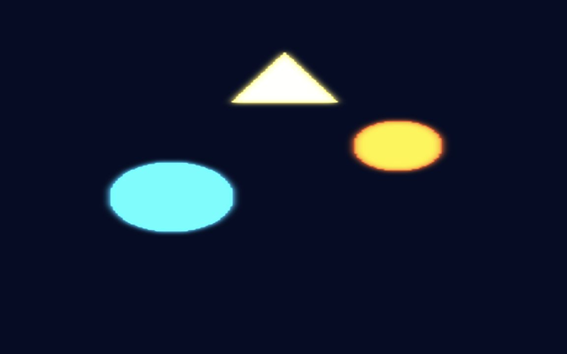 Cyan, orange, and yellow shapes surrounded by a compute-generated glow