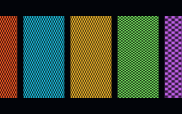 Five panels sampling distinct colored texture mip levels