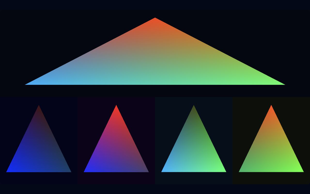 One resolved triangle above four tinted multisample previews