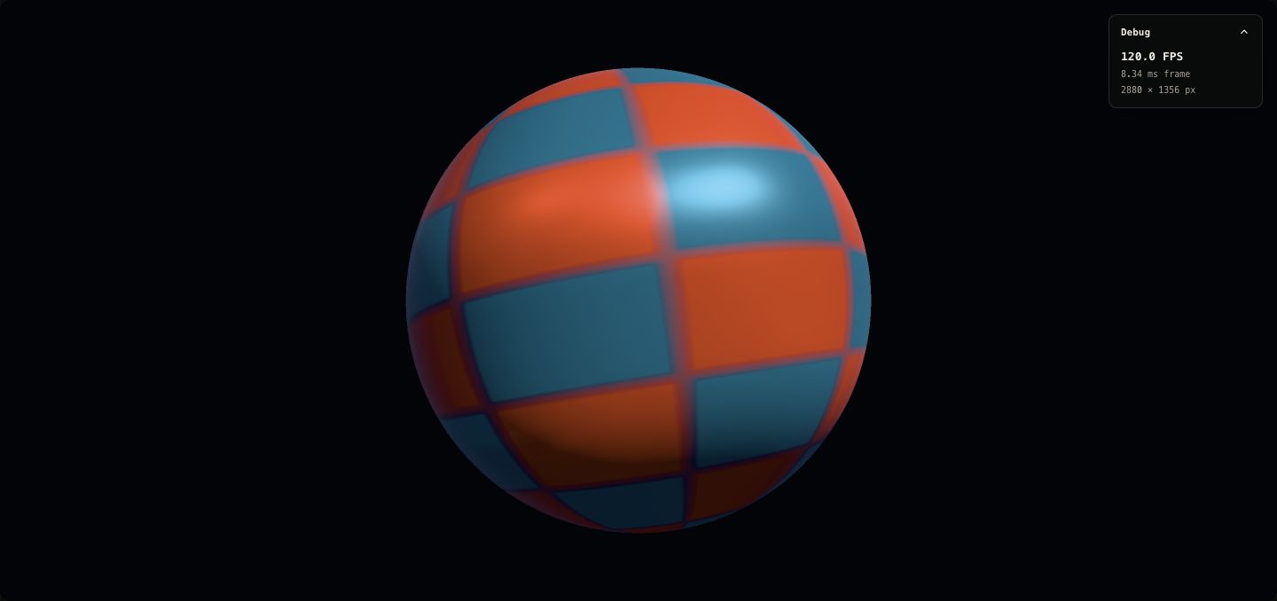 A rotating PBR sphere lit by albedo, tangent normals, metallic-roughness, and a cubemap