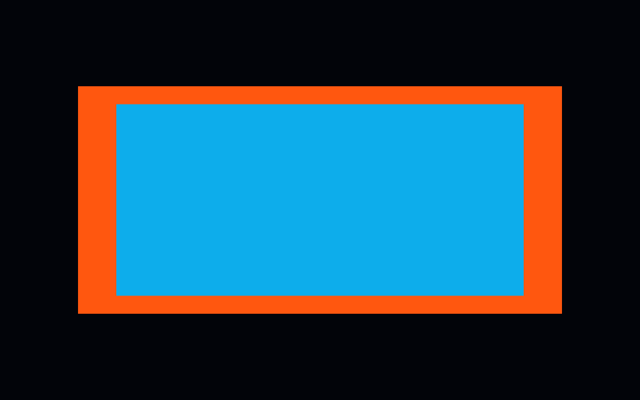 Cyan rectangle surrounded by an orange stencil outline