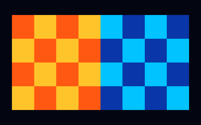 Orange and blue checker patterns sampled from two texture-array layers